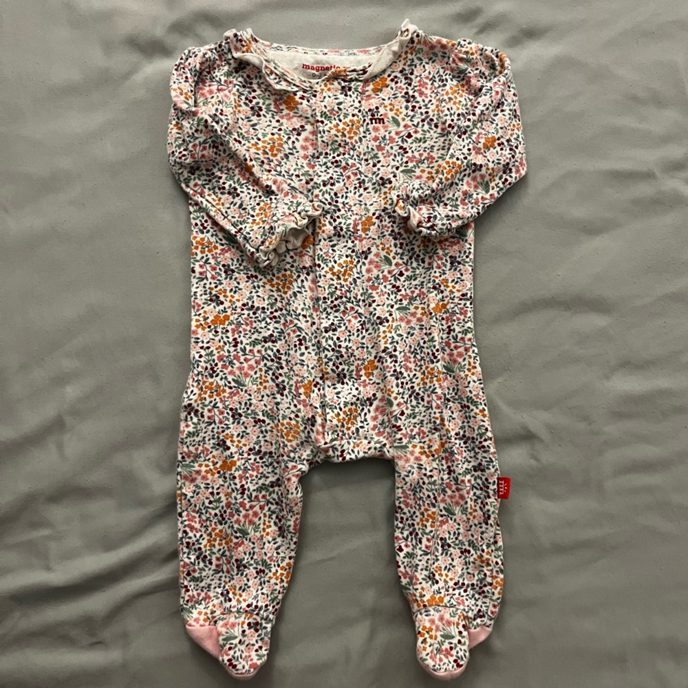 Magnetic Me Pink and Orange Floral Baby Footie